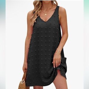 TECREW Swiss Polka Dot Beach Dress Pockets V-Neck Black Medium